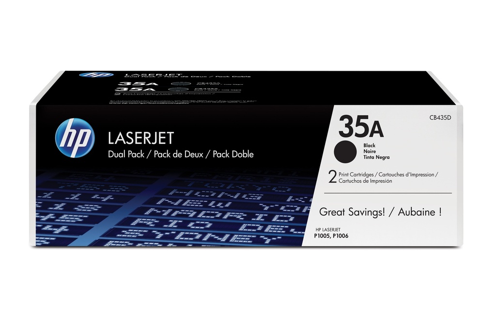TONER HP Nº 35A CB435AD LASERJET P1005/1006 NEGRO 1.500 PÁG. (PACK 2 UD.)