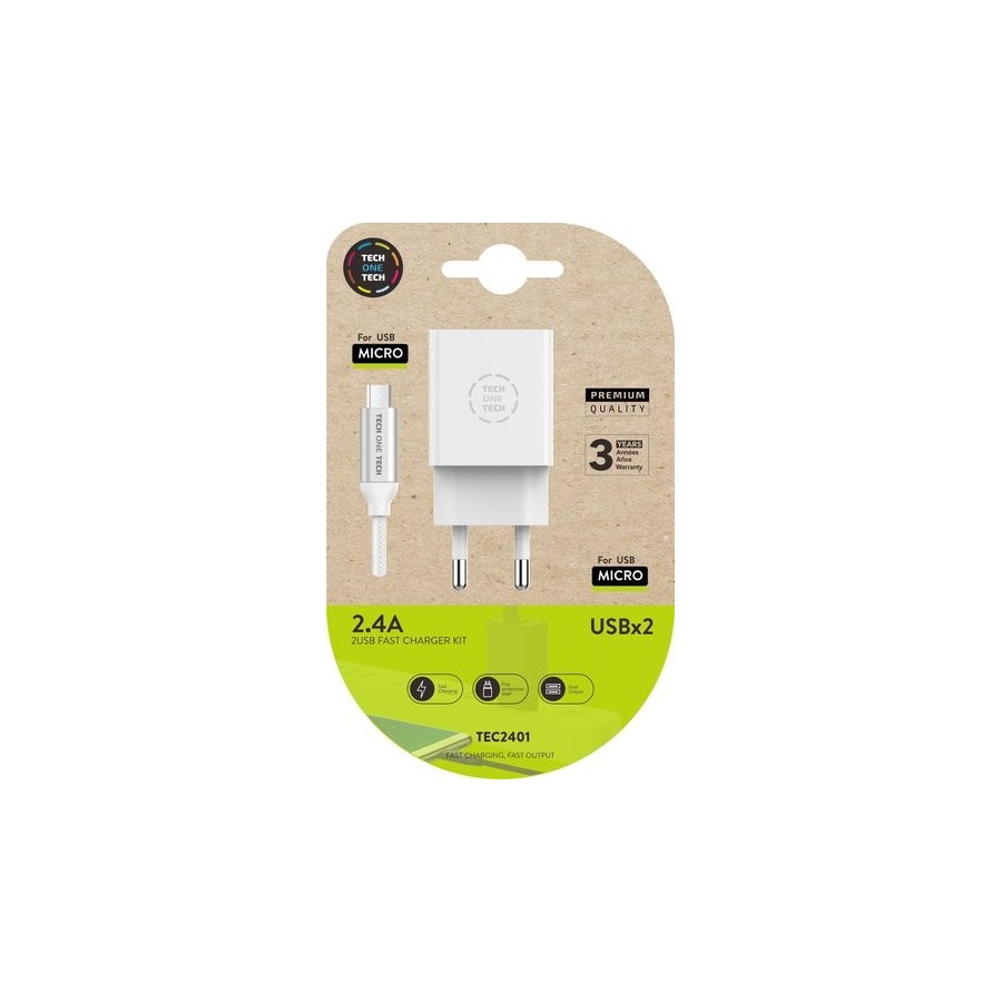 CARGADOR TECHONE DOBLE + CABLE USB-USB-M