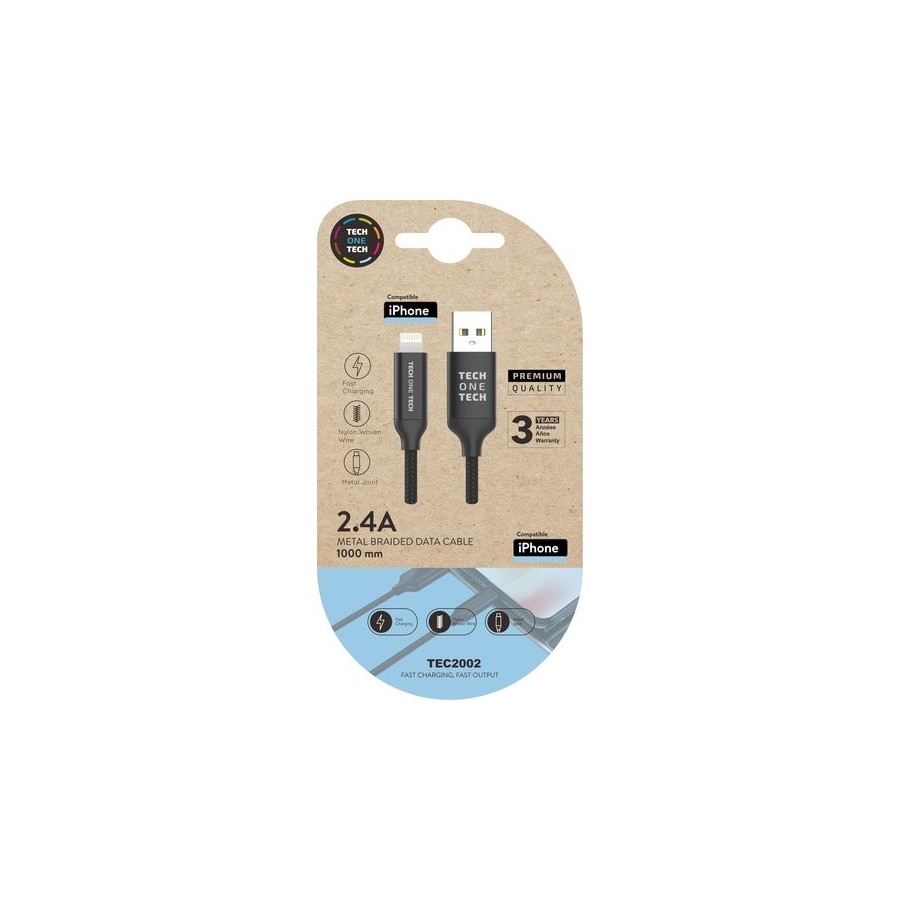 CABLE TECHONE USB-LIGHTNING NEGRO 1 m.