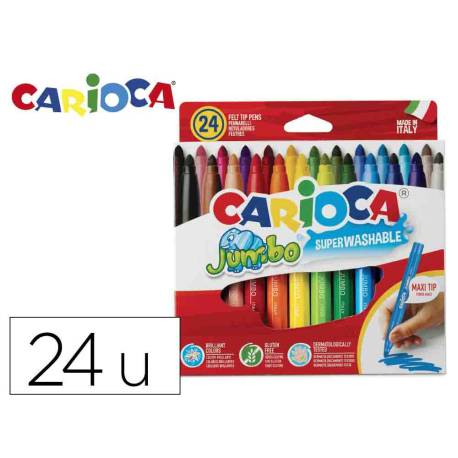 JUMBO ROTULADOR , BOLSA PAPEL 24  PCS, NUEVA TINTA SÚPER LAVABLE , CUERPO OCTOGONAL, PUNTA MAXI 0,6MM BLOQ