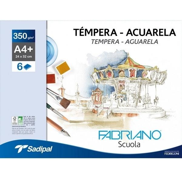 SOBRE PAPEL TEMPERA-ACUARELA 350 G 6 H+ 2 HOJAS GRATIS -  A4+ - 24 X 32 CM - BLANCO