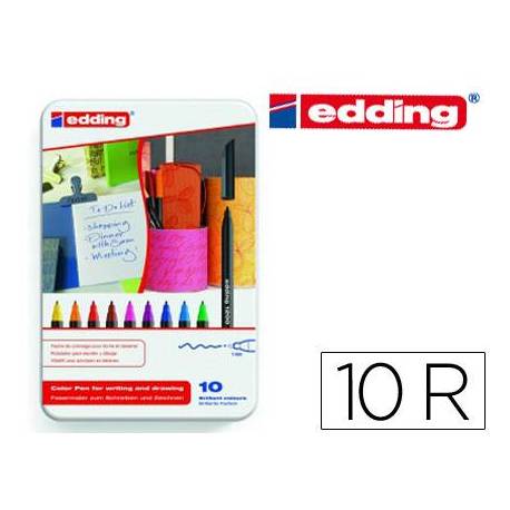 Rotulador edding punta fibra 1200 caja metalica 10 unidades colores surtidos punta redonda 0,5 mm