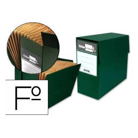 Caja transferencia con fuelle tela verde Folio 110 mm Liderpapel