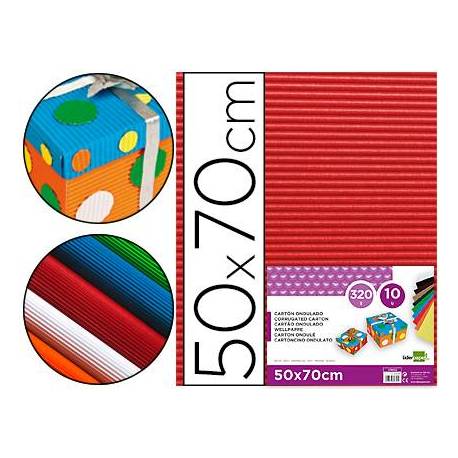 Carton ondulado liderpapel 50 x 70cm 320 g (MARRÓN, ROJO, BLANCO, NEGRO, AMARILLO, VERDE, AZUL)
