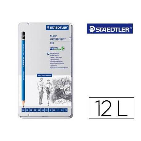 Estuche metálico 12 lápices Mars Lumograph