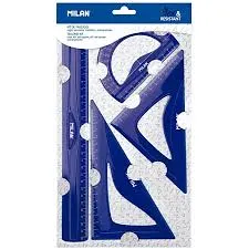 KIT REGLA 30CM, ESCUADRA, CARTABÓN Y TRANSPORTADOR FLEX|AND|RESISTANT (AZUL)